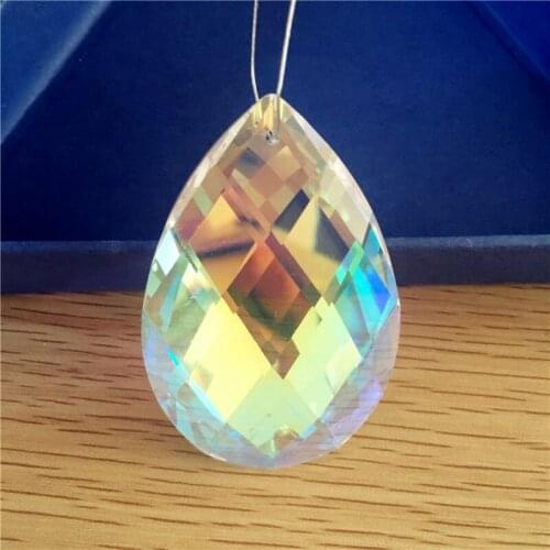 10pcs/Lot 63mm AB Color Crystal Chandelier Pendants Almond Shape Grid Hanging Drop For Dining Room Bar Lighting Decoration