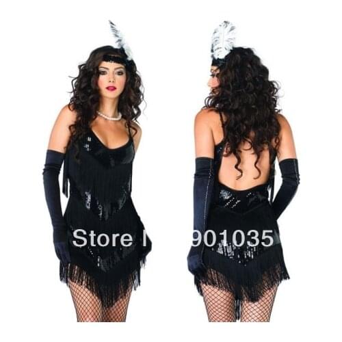 FREE SHIPPING 1920s Charleston Black Red Flapper Fancy Dress Costume Feather Boa Headband