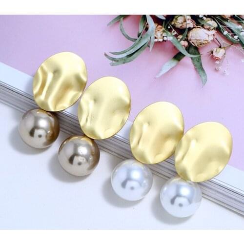 HOCOLE korean earrings baroque pearl earrings for Women for girls gold round Geometric Pearl Drop Earrings Pearl Jewelry 2019