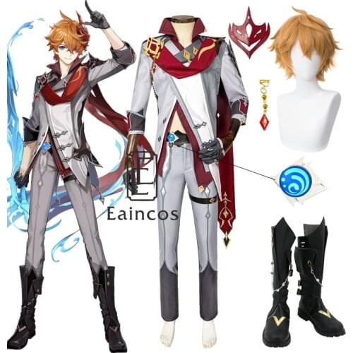 Genshin Impact Tartaglia Cosplay Costume Game Suit Tartaglia Wigs Mask Anime Uniform Halloween Party Outfit Men Costumes