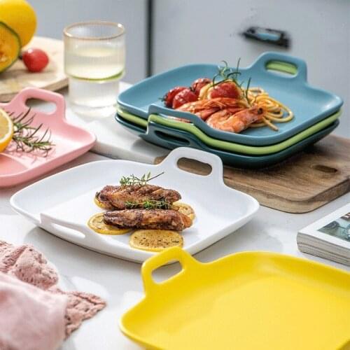 Creative Home Furnishing Two-Handle Cooking Plate Oven Steak Cheesecake Ceramic Plate Candy Color Glaze Tableware