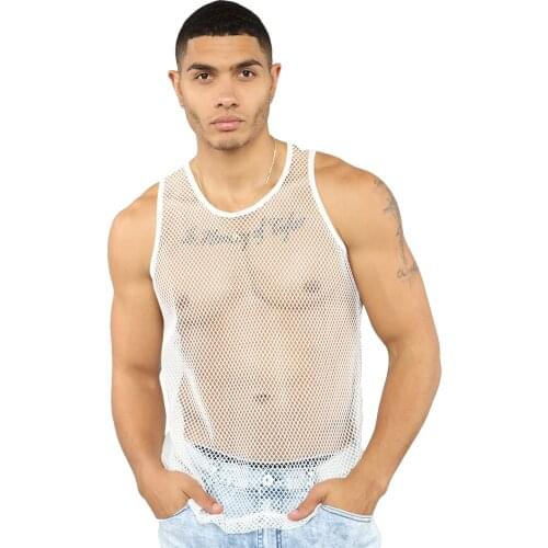 Hirigin Men Summer Sexy Sheer Mesh Tank Tops See-through Fishnet Slim Fit Tank Vest Male Gym Muscle Tanks Tops Tee Costumes