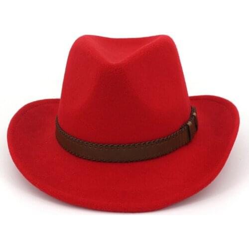 Unisex Men Women Wool Western Cowboy Hat With Punk Belt Outdoor Travel Sombrero Hombre Hat Size 56-58CM