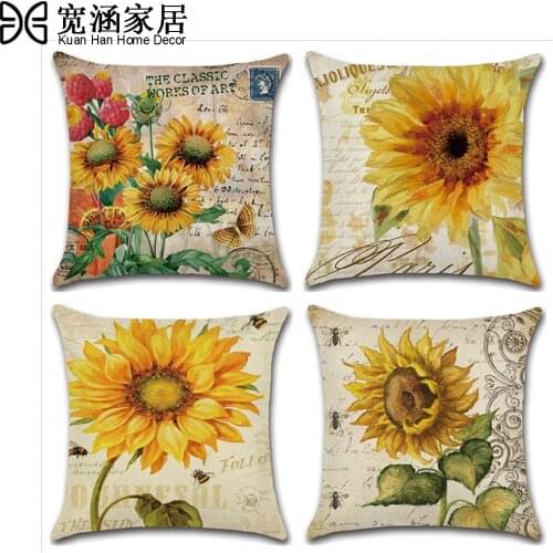Thanksgiving Home Decor Pillowcase Summer Sunflower Cushion Cover Retro Floral Throw Pillow Case Linen Pillow Cover jojo siwa