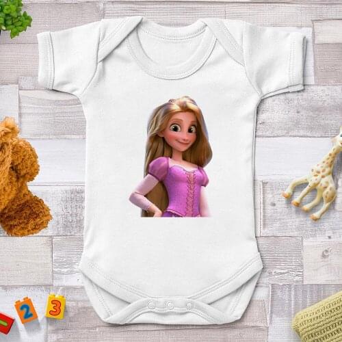 Baby Girls Clothes Summer White Short Sleeve Rapunzel Disney Princess Printing Baby Newborn Rompers Jumpsuits Bodysuits For Bebe