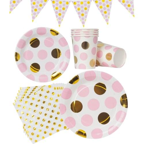 Pink Gold Disposable Tableware For Party Paper Plates Cups Holiday Birthday Party Decoration Children Party Supplies Accessories