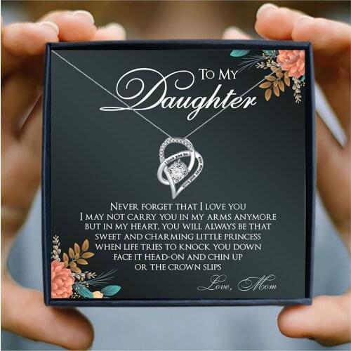 To My Daughter Necklace for Women Birthday Gift Heart Pendant Necklace "i love you to the moon and back" Family Jewelry from Mom