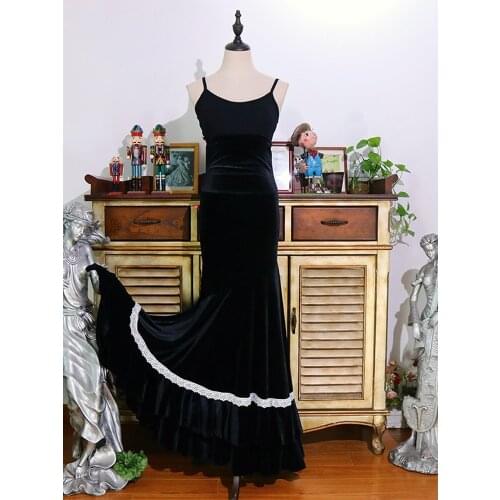 Girls Dress Costume Spanish Flamenco Velvet Foxtrot Dance Wear Women BU20