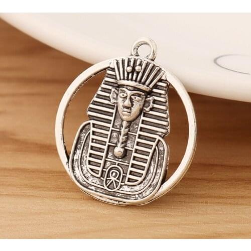 20 Pieces Tibetan Silver Egypt Egyptian Pharaoh King Charms Pendants 2 Sided for Necklace Jewellery Making 26x23mm