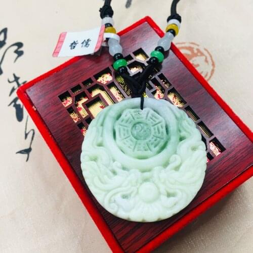 Zheru natural jade carved light green dragon and phoenix gossip pendant with three-color jade bead necklace sweater chain