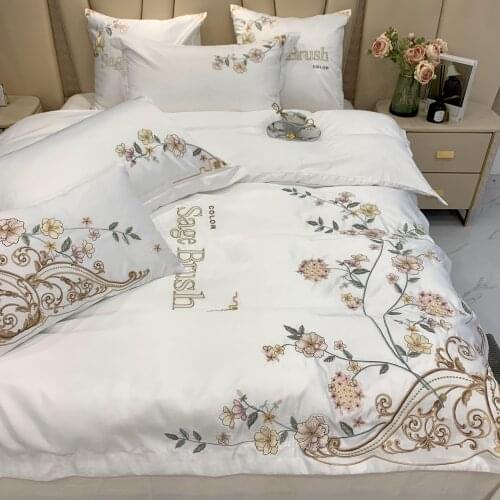 French Luxury Emboridered Floral Duvet Cover Set 4pcs Imitated Silk Cotton 1.5m 1.8m 2m Comforter Covers for Bedroom Decoration
