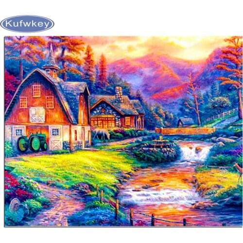 Needlework Diy Diamond Embroidery Seaside Villa Full Square Drill Natural Scenery Diamond Painting Cross Stitch Mosaic Picture