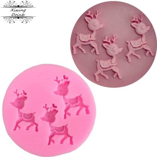 DIY three Christmas deer cake decoration silicone mold Sika Deer shape chocolate fudge mold Kitchen Baking accessories