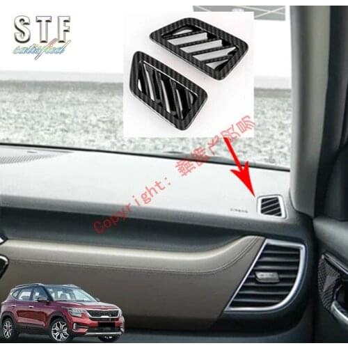 Carbon Fiber Style Interior Upper Air Conditioning Vent AC Outlet Trim Cover For KIA Seltos 2019 2020
