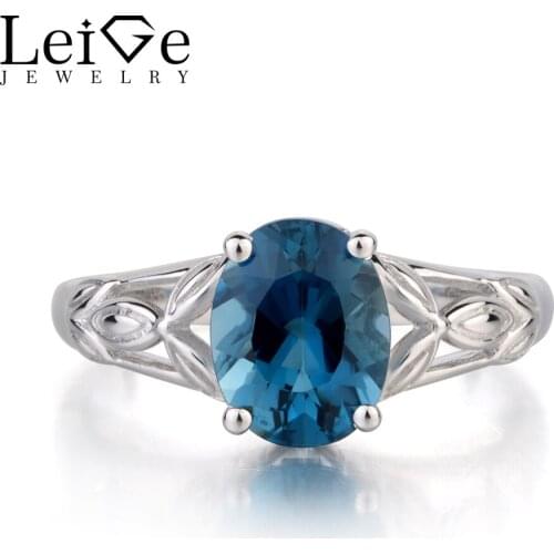 Leige Jewelry London Blue Topaz Ring Oval Cut Ring Gemstone Engagement Ring November Birthstone Solid 925 Sterling Silver Ring