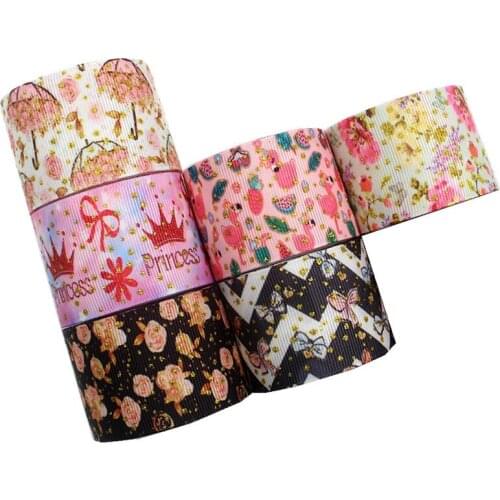 YJHSMY I-181123-271,38mm 5yards Gold flash Ribbons Thermal transfer Printed grosgrain,Gift wrapping DIY handmade materials