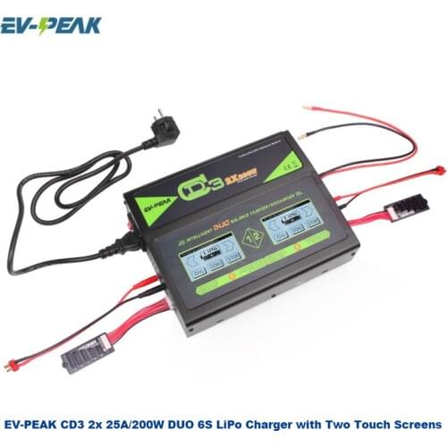 EV-PEAK CD3 2x 25A/200W DUO 6S LiPo Charger with Two Touch Screens