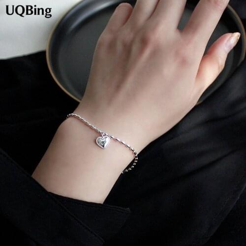 Simple 925 Sterling Silver Rice Beads Heart Charm Bracelets For Women Jewelry Gifts 2020