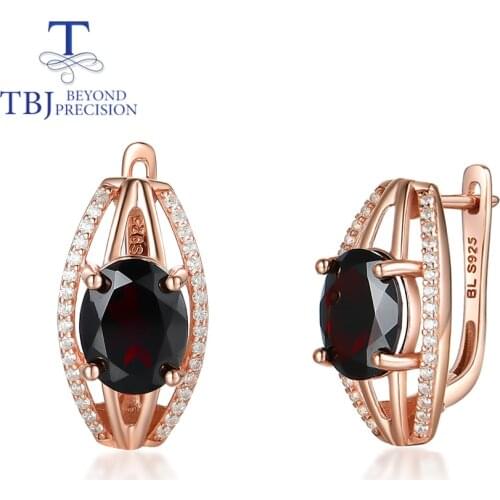 TBJ,100% Natural zambia Garnet clasp earring oval cut 8*10mm 7ct fine gemstone fine jewelry 925 sterling silver for women wife