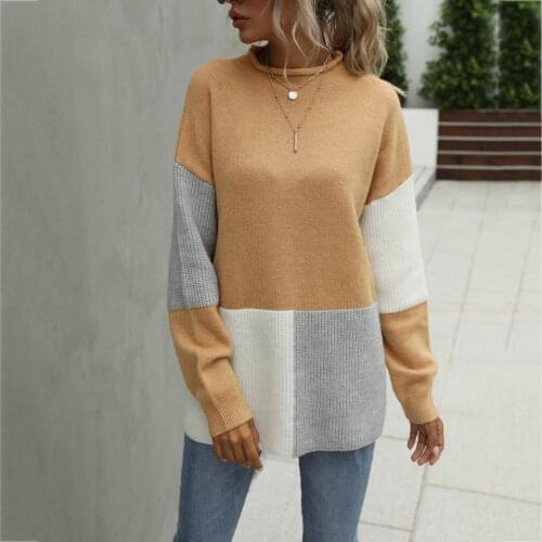 Women Turtleneck Sweater Color Block Pullover Autumn Winter Fashion Plus Size Casual Knitted Sweater Female Long Sleeve Jumper