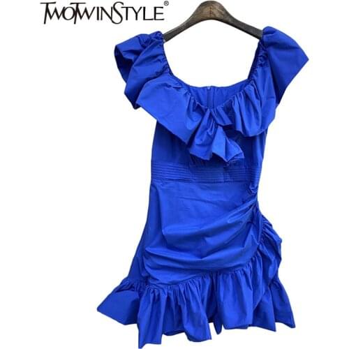 TWOTWINSTYLE Black Elegant Dress For Women Square Collar Sleeveless High Waist Asymmetrical Dresses Female 2021 Fashion Clothing