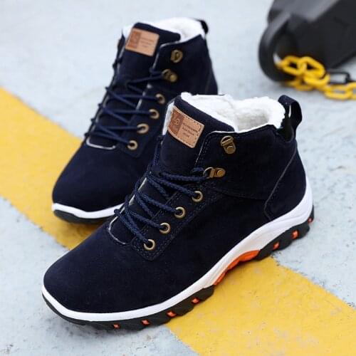 Winter Men Boots Snow Warm Shoes Lace-Up High Top Casual Sneakers Fur Fleeces Flat Cotton Wearable Outdoor Non-slip Waterproof
