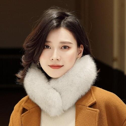 Lantafe Winter Scarf Fox Fur Scarf Ring Winter Accessories Women Scarfs With Magnet buckle Keep Warm Natural Real Fur Scarf