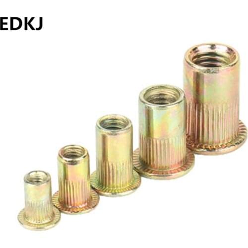 10/20/50pcs M3 M4 M5 M6 M8 M10 M12 Flat-head rivet nut Zinc Plated Carbon Steel Knurled Nuts Rivnut Flat Head Threaded Cap