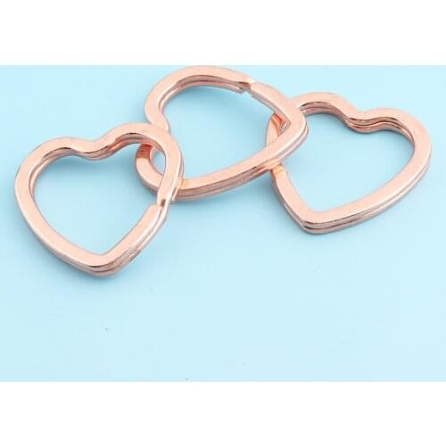 10pcs *32mm Rose Gold Heart Shape Keyrings Large Jewelry rings Metal Split Rings for Key Chain Wholesale Key Lanyard Findings