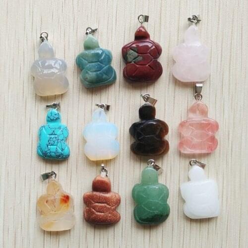 Wholesale 12pcs/lot 2018 fashion natural stone Small Turtle Tortoise Charms pendant for Necklaces jewelry making free shipping