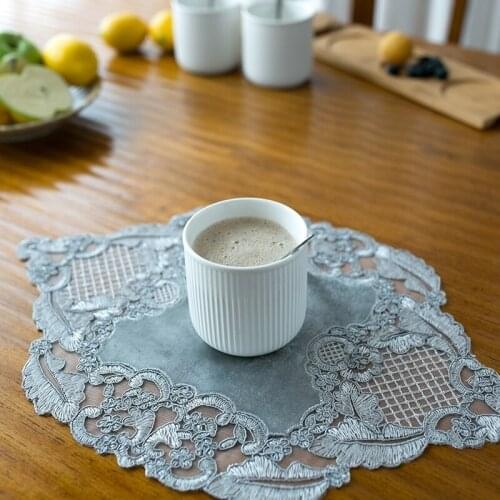 European-style Velvet Embroidery Oval High-end Placemat Dining Coaster Bedroom Study Coffee Table Mat Banquet Wedding Decoration