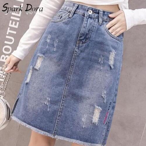 Free Shipping Sexy Skirt Spring Summer Fashion Streetwear High Waist Fashionable Side Slit Comfort Denim Skirts Womens