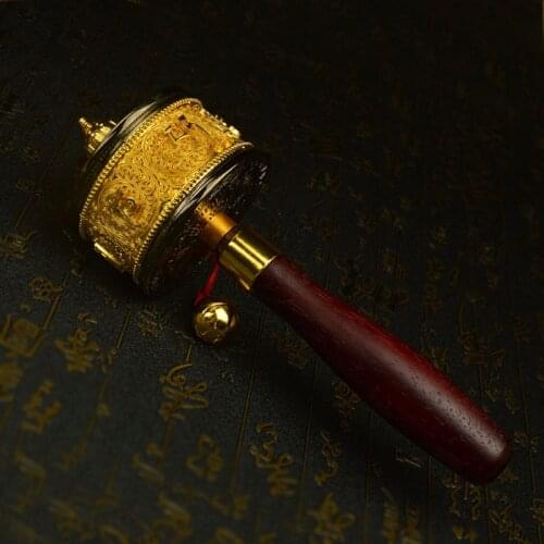 Double bearing alloy wooden handle hand prayer wheel Tantric Buddhist supplies / instruments