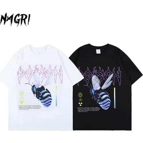 NAGRI T Shirts For Men Casual O-neck Streetwear Summer Short Sleeve Letter Graphic Printed Hip Hop Black White Tee Shirt