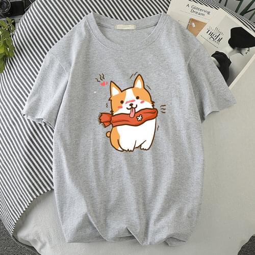 Cute Corgi Dog Cartoon Casual Chic Printed Man Tshirt Street O-Neck T-Shirt Sport Breathable T-Shirts Style Loose Male Clothes