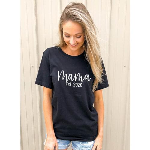 Mama Est 2020 Women T-shirts for Summer Mom Life Tees Short Sleeve Harajuku Clothing Camisetas Mujer Female Tops Quotes Tshirt