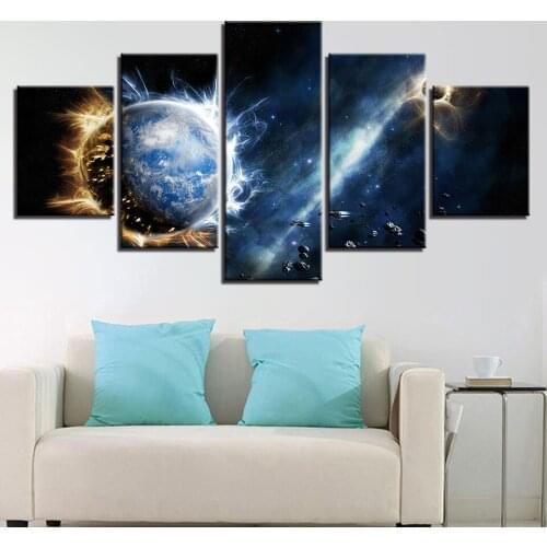 HD Canvas Art Painting For Living Room Wall Decor 5 Pieces Universe Space Star Galaxy Earth Starscape Print Picture