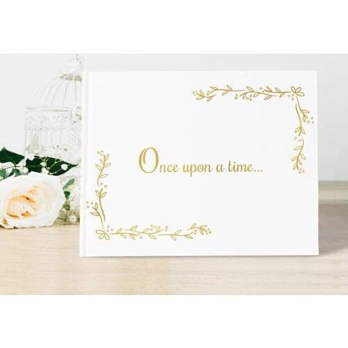 Personalised Fairytale Wedding Guest Book, Once Upon a Time first communion Guestbook, White and Gold Wedding Sign In Book