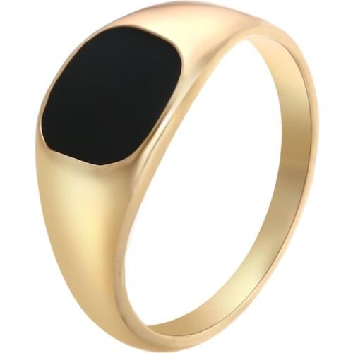 Men Women Square Ring Gold Silver Color Polished Stainless Steel Band Signet Seal Biker Rings Fashion Jewelry Size 7-12