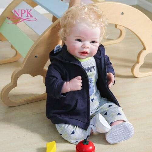 NPK 55CM soft body bebe doll reborn baby boy doll newborn size blond rooted hair detailed 100% handmade collectible art doll