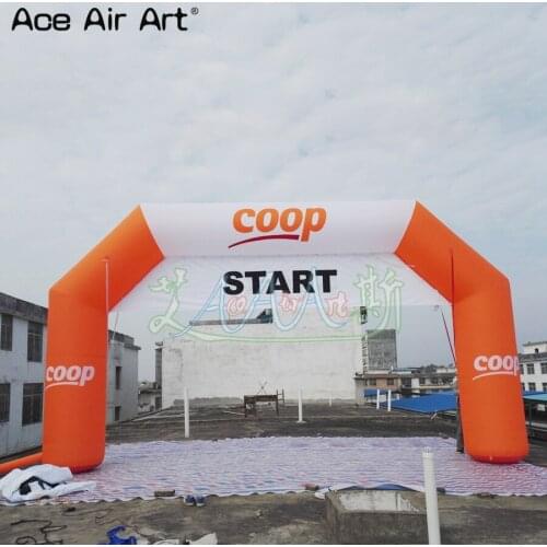 Concise white and orange inflatable arch gate with removable start and finish banner for racing