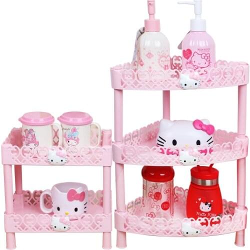 Hot sales beautiful pink girl heart plastic lace storage rack kitchen toilet bathroom organizer desktop two layers shelf
