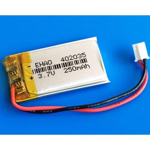 3.7V 250mAh 402035 JST 2.0mm lithium polymer li ion rechargeable battery Lipo cells for MP3 MP4 GPS bluetooth headset video pen