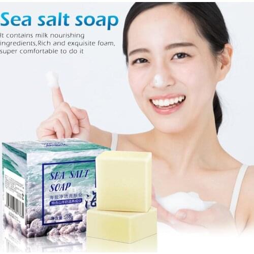 Natural Milk Sea Salt Soap Remove Pimple Pores Acne Treatment Face Moisturizing whitening Sea Salt Soap Soap Care K9Y7