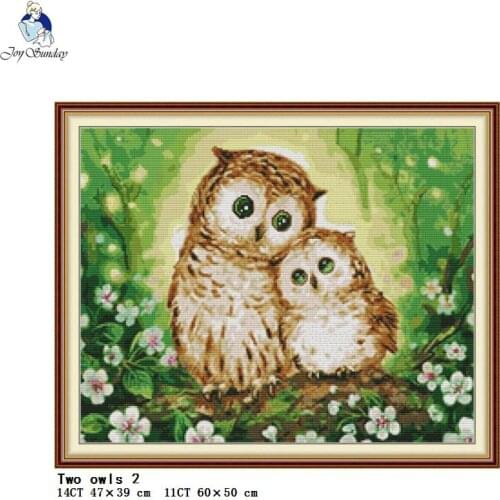 Two owls animal pattern cross stitch kit DMC 14ct white 11ct printed DIY cross stitch needlework embroidery set home decoration