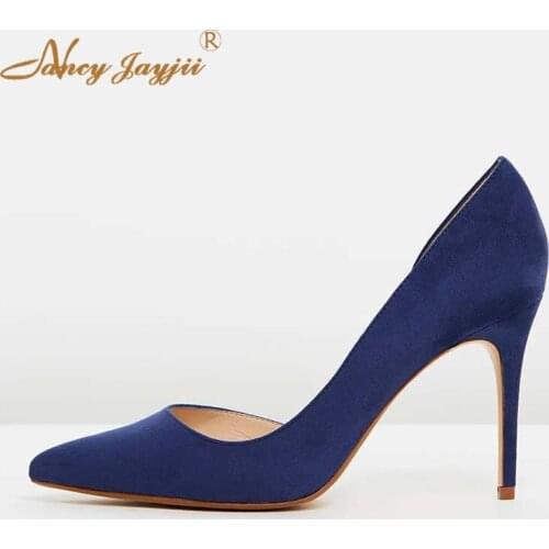 Nancyjayjii Mature Women Indigo Pink Brown Pointed Toe Pumps Pointed Toe Stilettos Heels Ladies Office Dress Shoes Woman Plus