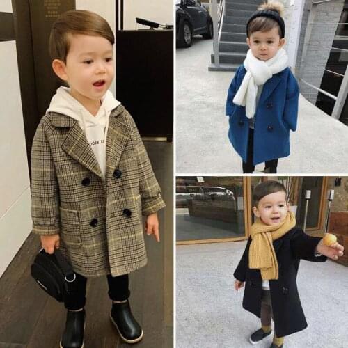 Kids Jacket Girls Boys Baby Wool Clothing Woolen Coat Long Double Breasted Baby-Boy-Clothes