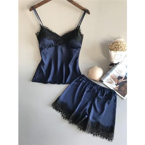 Pajama Women Satin Tops Pants Sexy Nightwear Pyjamas Female Sleepwear Lace up Sleeveless Strapless Pijamas Lingerie No chest pad