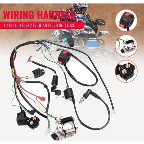 Full Electrical Wiring Harness Kit Fit For Dirt Bike ATV QUAD 50 70 90 110CC with Rectifier Ignition Key Coil CDI Unit