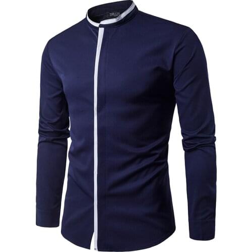 Wholesale 2021 Spring Autumn Stand Collar camisa masculina Casual business dress strip Male Shirt Slim Fit Mens wedding Shirts